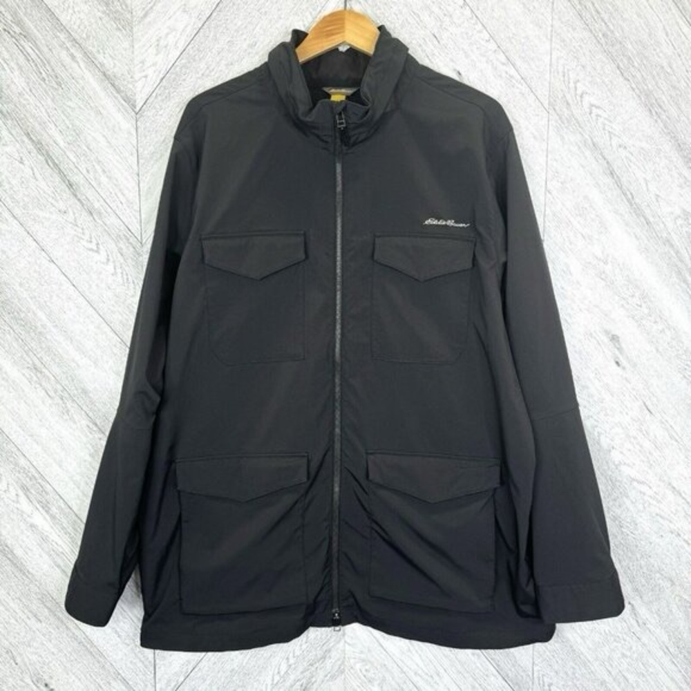 Eddie Bauer Mens Black Water Repel Travex Hiking Jacket zip out hood XLT - Picture 2 of 7